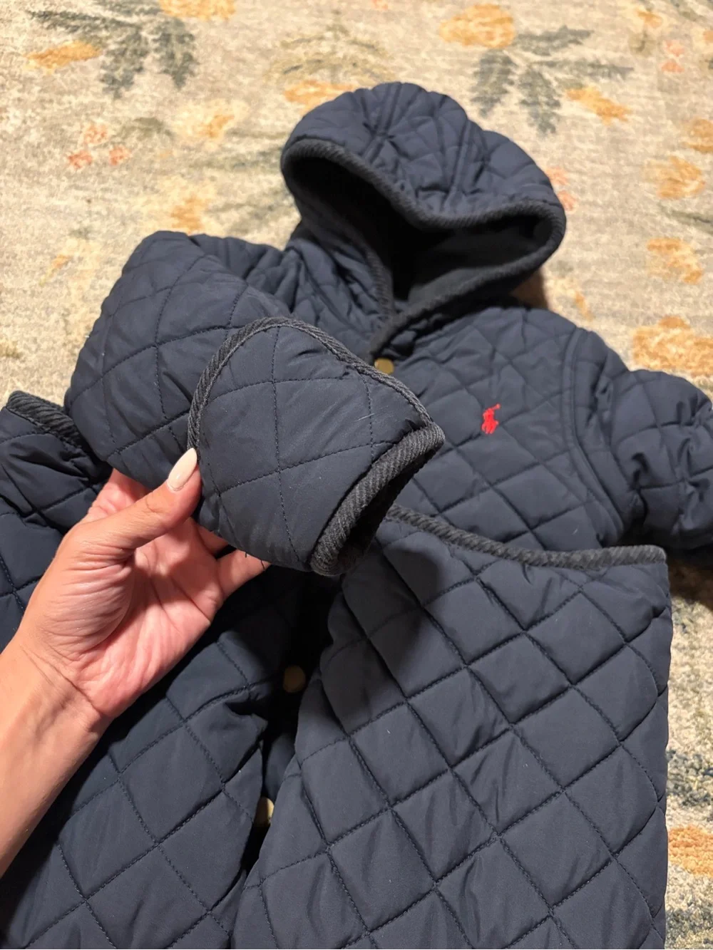 Ralph Lauren Kids Navy‎ Blue Quilted Hooded Bunting Snowsuit Fleece Lined 24M